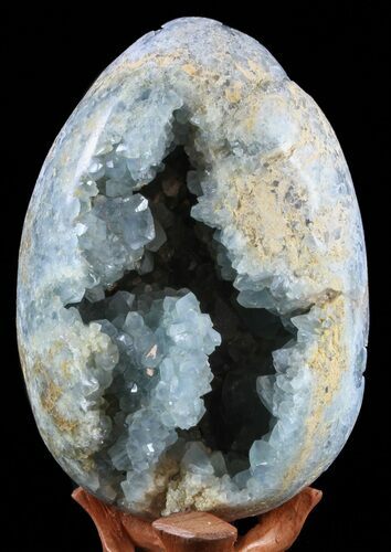 Crystal Filled Celestine (Celestite) Egg Geode - With Stand #59366